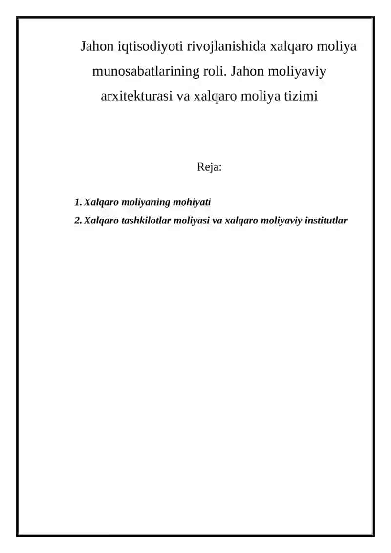 Xalqaro moliya tizimi 2