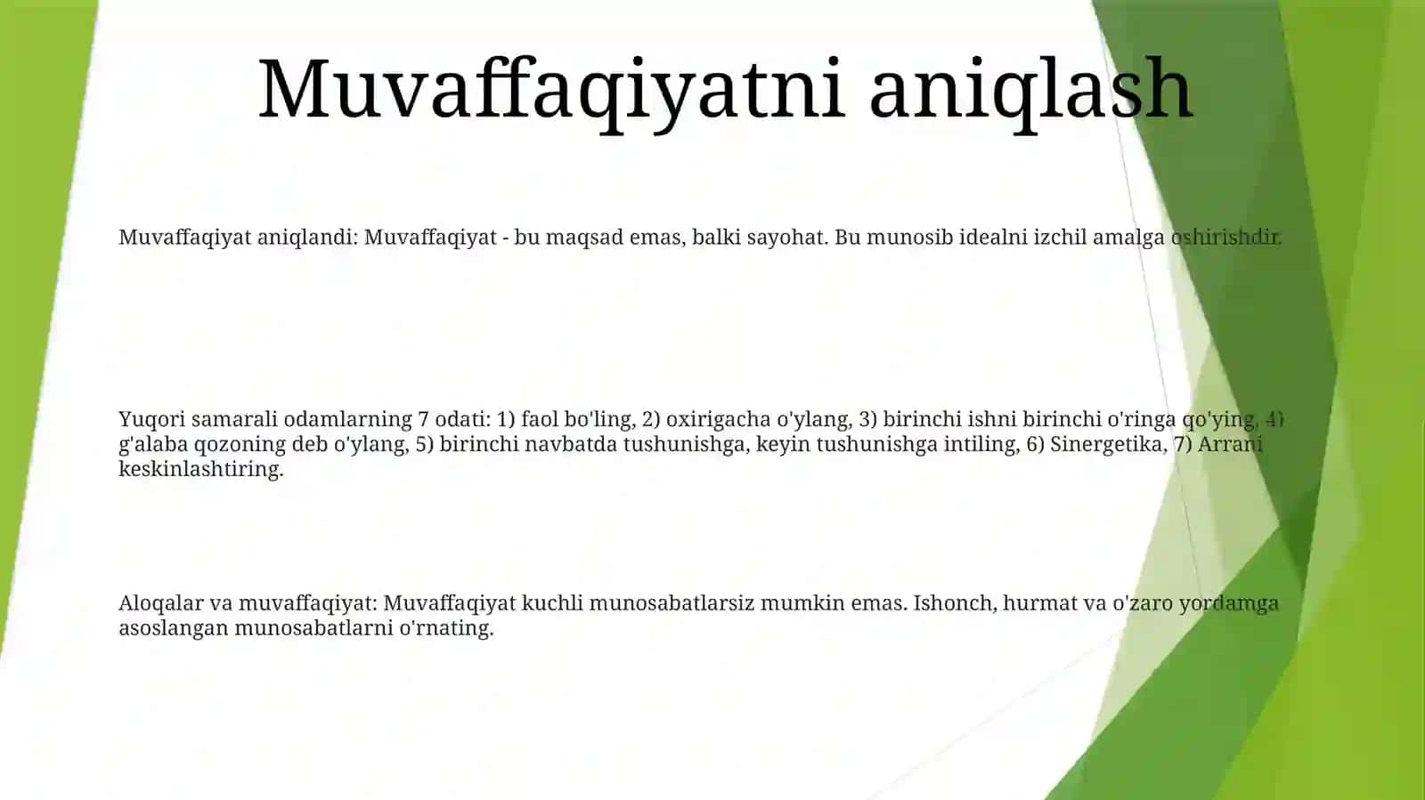 Muvofaqqiyatli Insonlarning 7 Kònikmasi 2