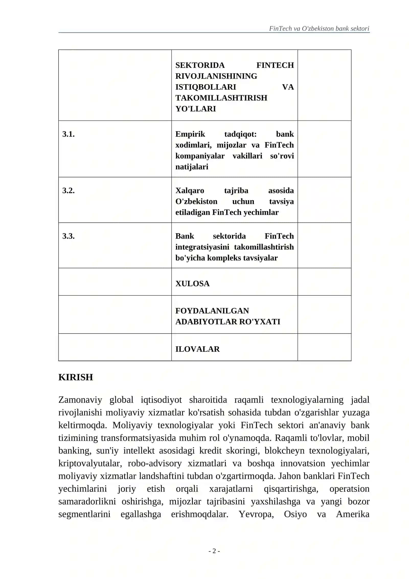 FinTech va O'zbekiston bank sektori 2