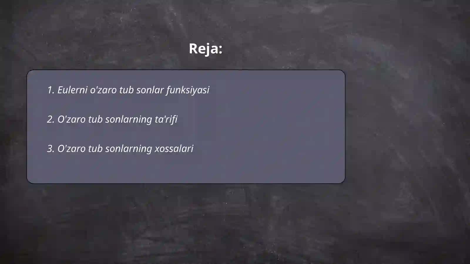 Eulerni o'zaro tub sonlar funksiyasi 2