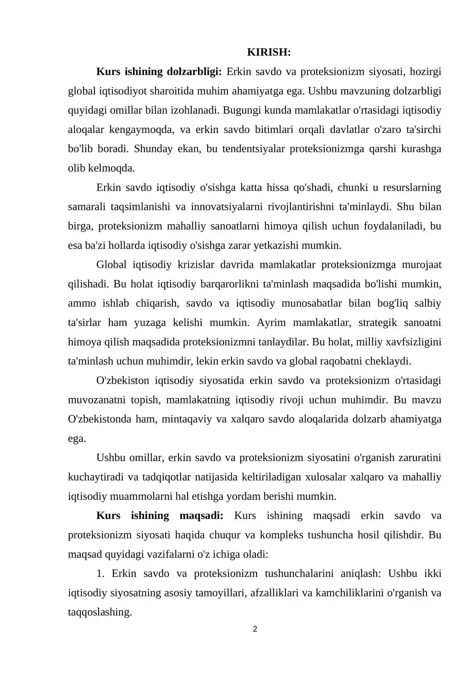 Erkin savdo va proteksionizm siyosati 2