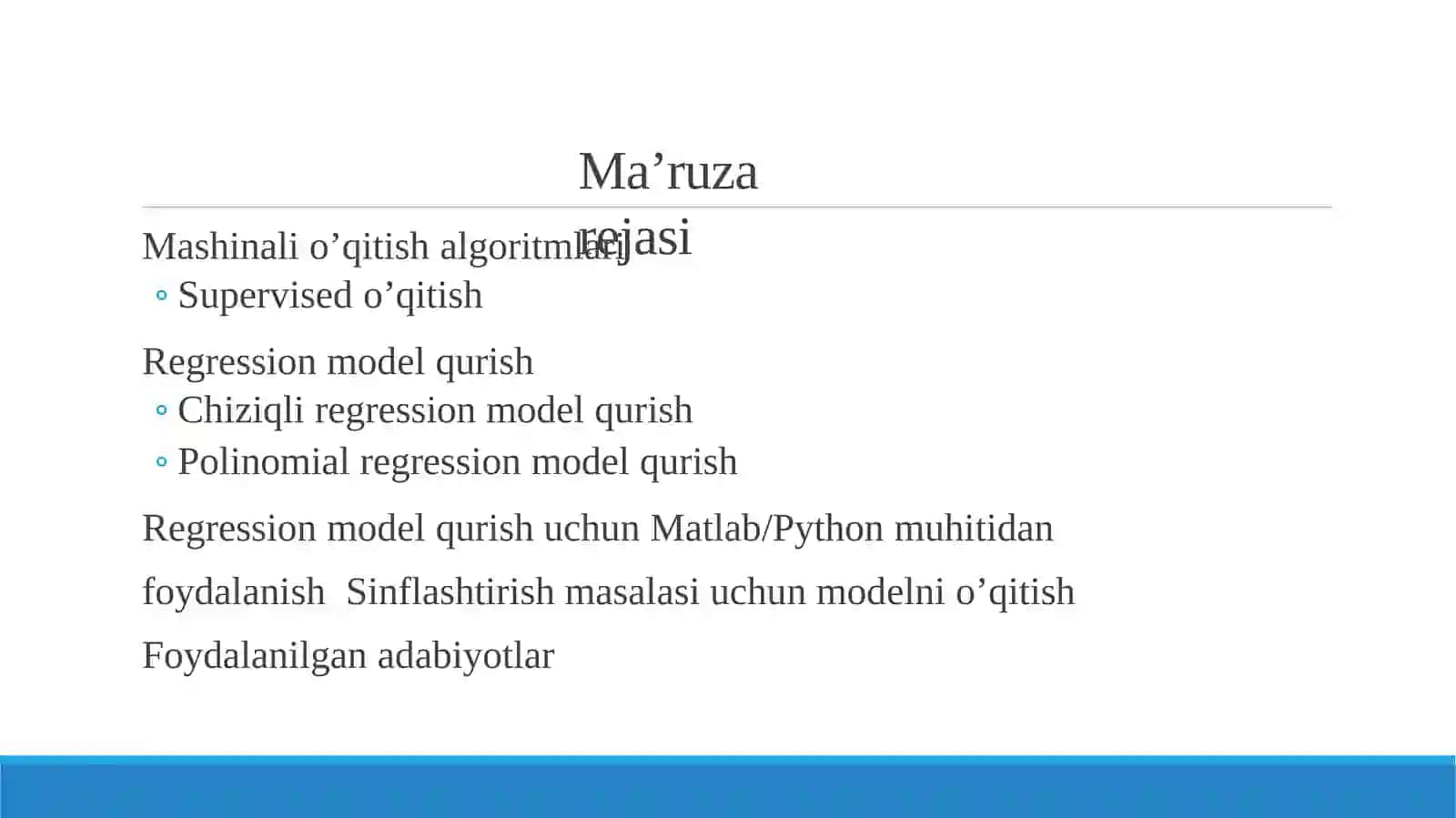 Mashinali o’qitish usullari va algoritmlari 2
