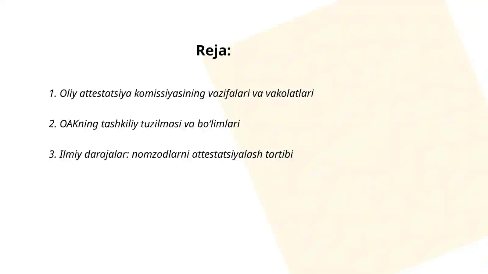 Oliy attestatsiya komissiyasi(OAK) faoliyati 2
