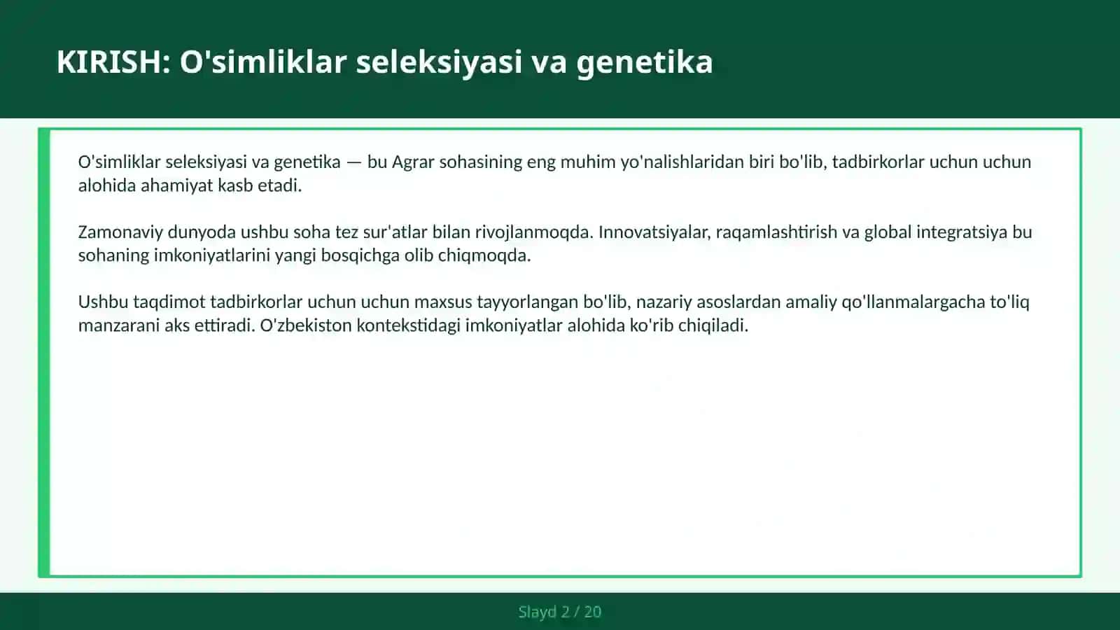 O'SIMLIKLAR SELEKSIYASI VA GENETIKA 2