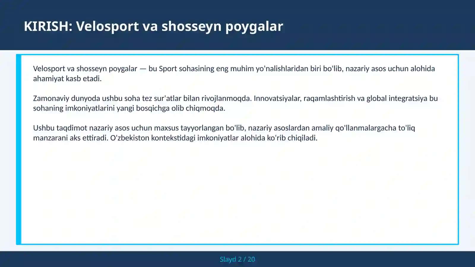 Velosport va shosseyn poygalar 2