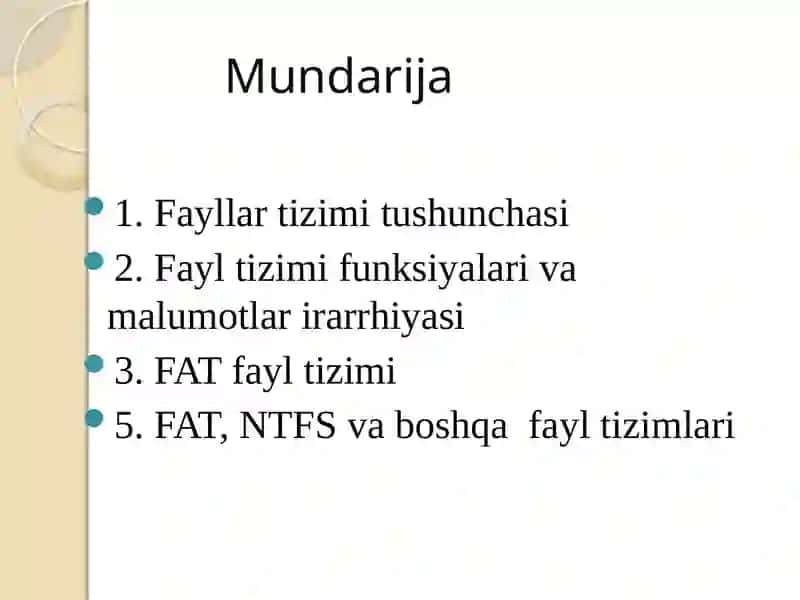 FAYLTIZIMLARI (4soat) 2