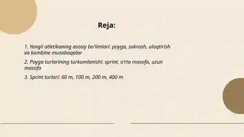 Yengil atletika bo'limlari va uning turkumlanishi 2