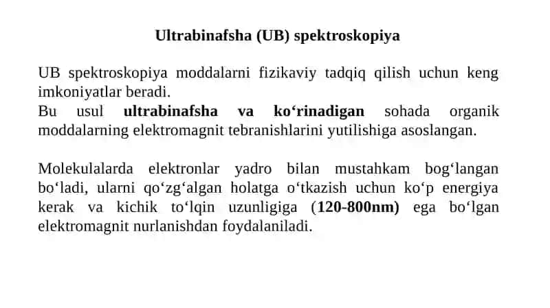 Ultrabinafsha(UB)spektroskopiya 2