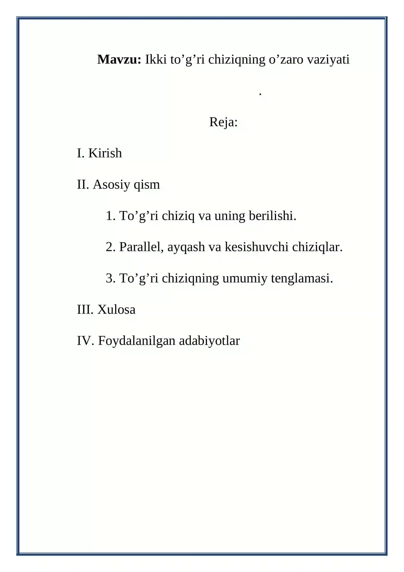 Ikki to’g’ri chiziqning o’zaro vaziyati 2