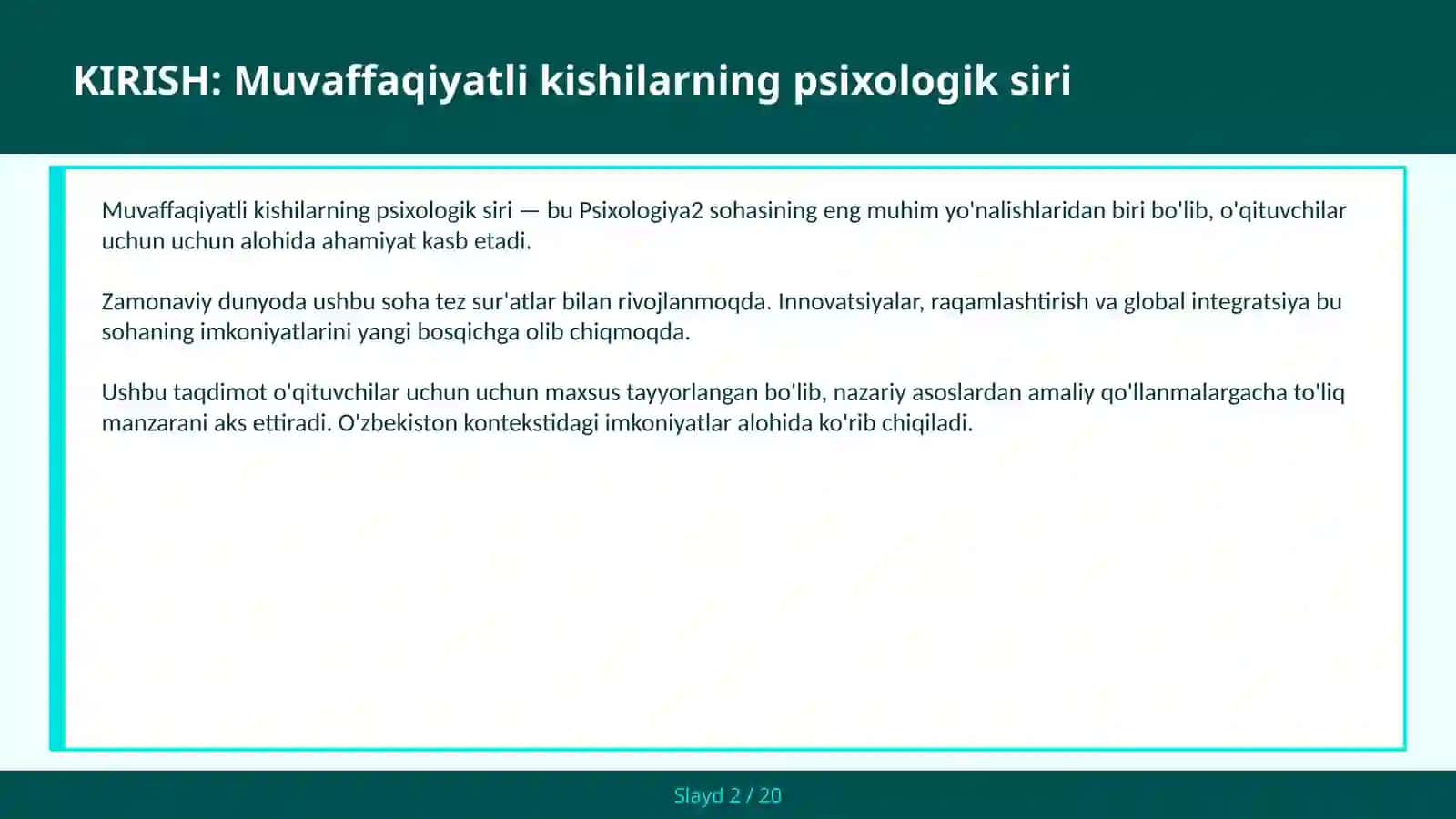 Muvaffaqiyatli kishilarning psixologik siri 2