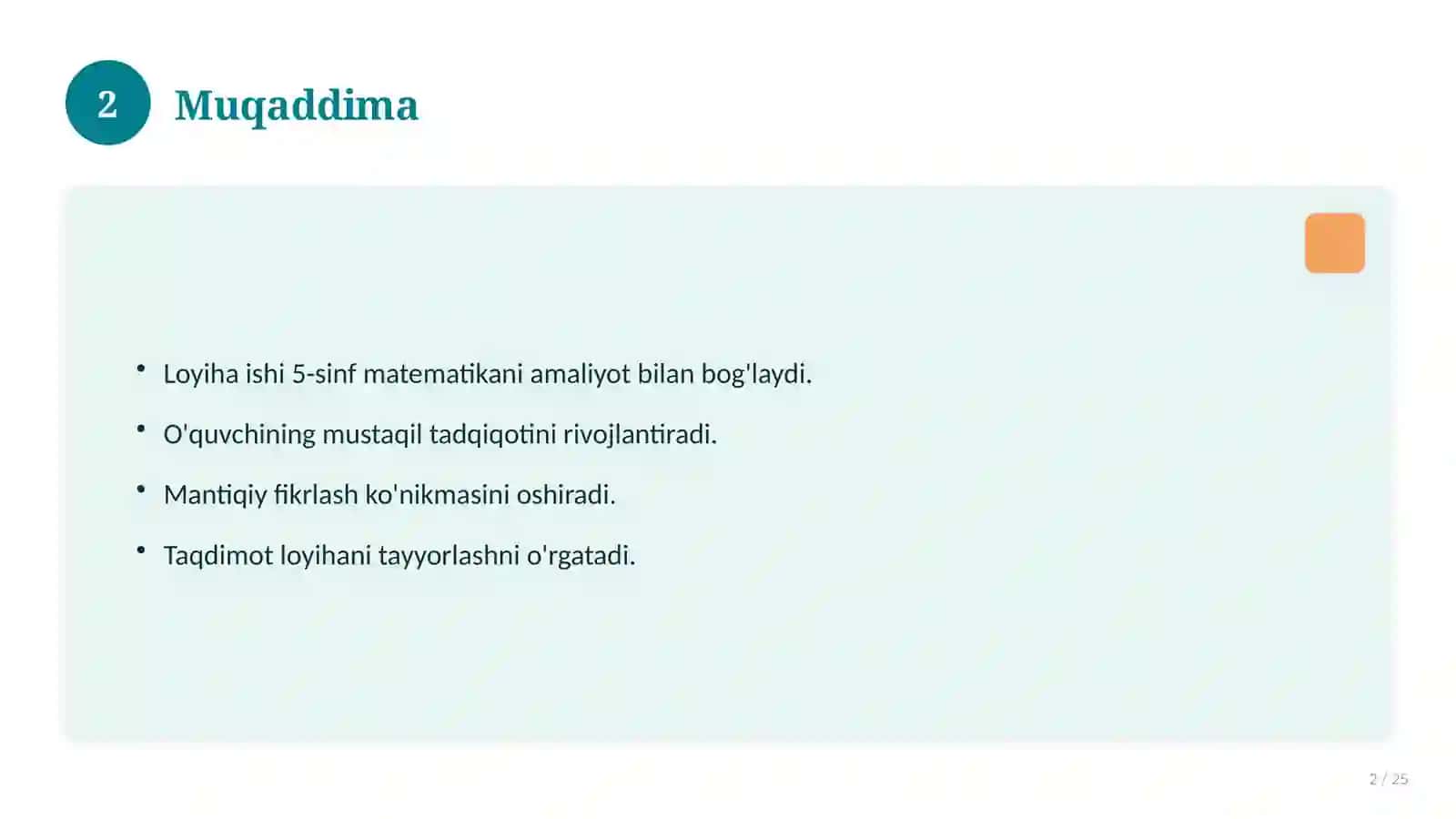 Matematika fanidan 5-sinf loyiha ishi 2