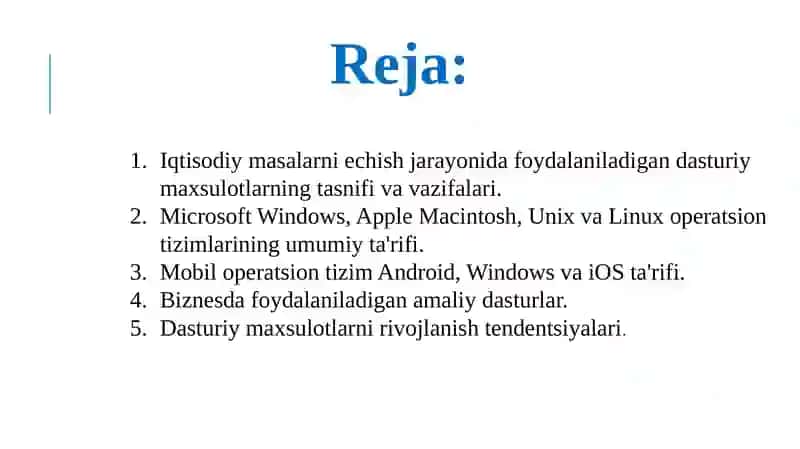 IQTISODIYOTDA FOYDALANILADIGAN DASTURIY MAHSULOTLAR 2