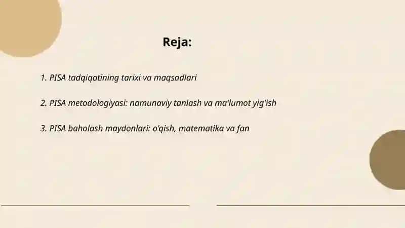 PISA tadqiqoti haqida umumiy maʼlumotlar 2