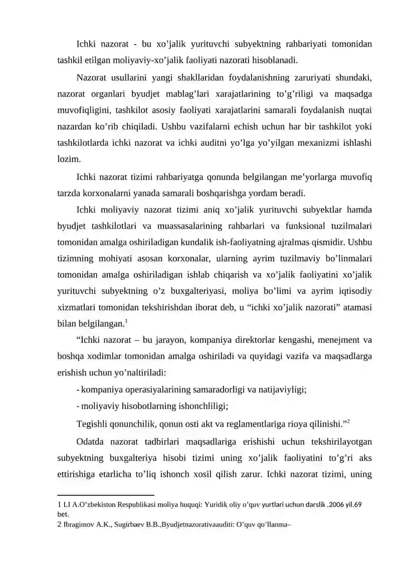 Ichki moliyaviy nazoratni tashkil etish 2