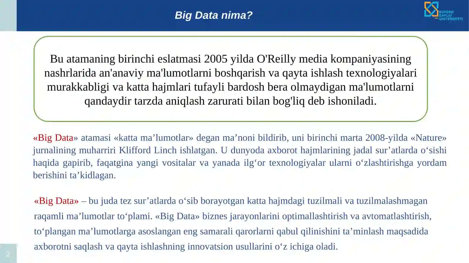 Big Data tushunchasi va asoslari 2