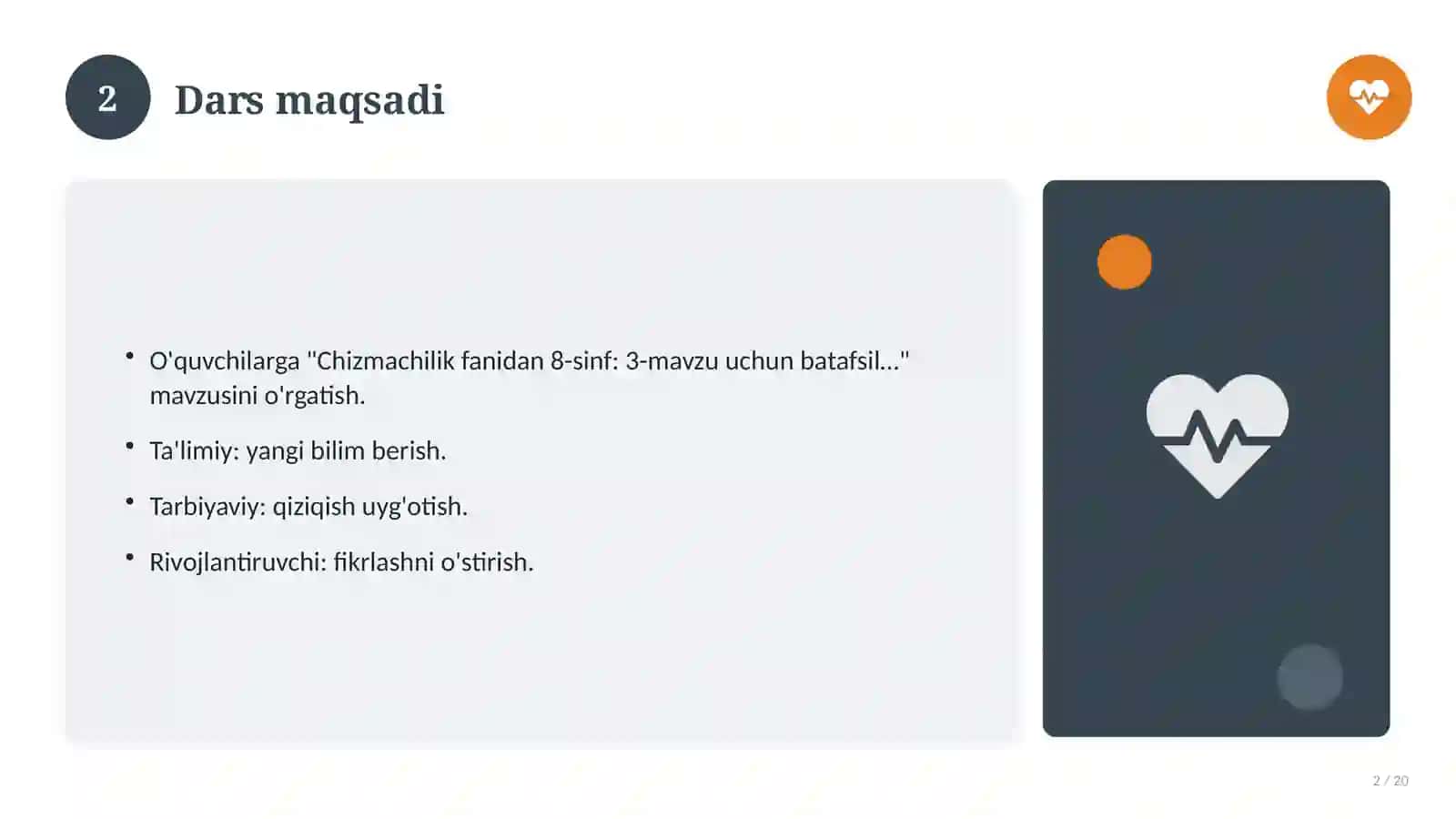 Chizmachilik fanidan 8-sinf: 3-mavzu uchun batafsil dars ishlanmasi 2