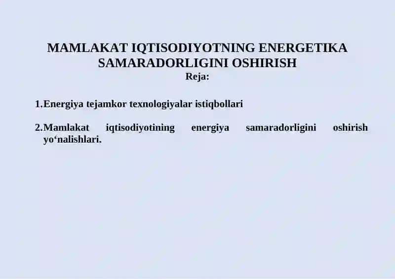 Energiya tejamkor texnologiyalar istiqbollari 2