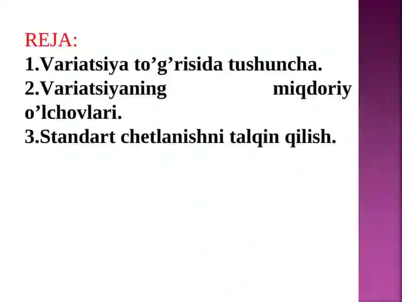 STATISTIKADA VARIATSIYANI BAHOLASHUSULLARIVA DISPERSION TAHLIL ASOSLARI 2