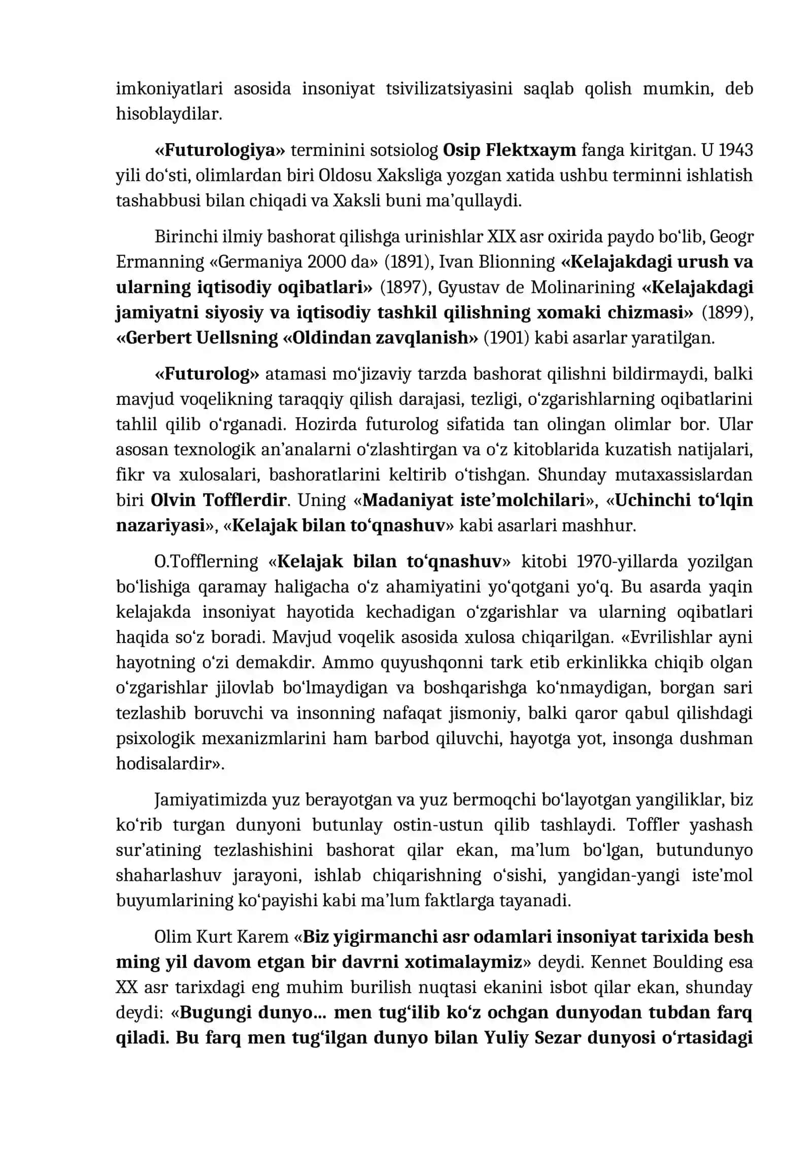 Futurologiya kelajak konturlari mavzusida tayyorlangan esse 2
