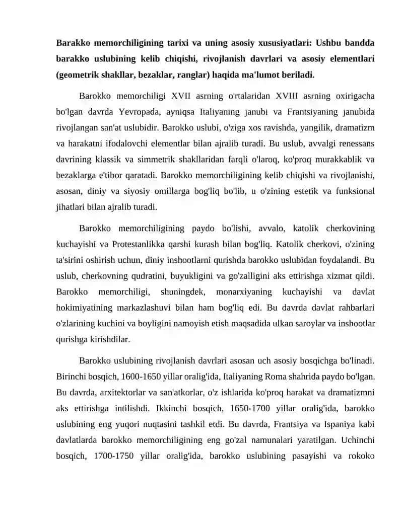 Barakko memorchiligining shakllanishi va rivojlanishi. 2