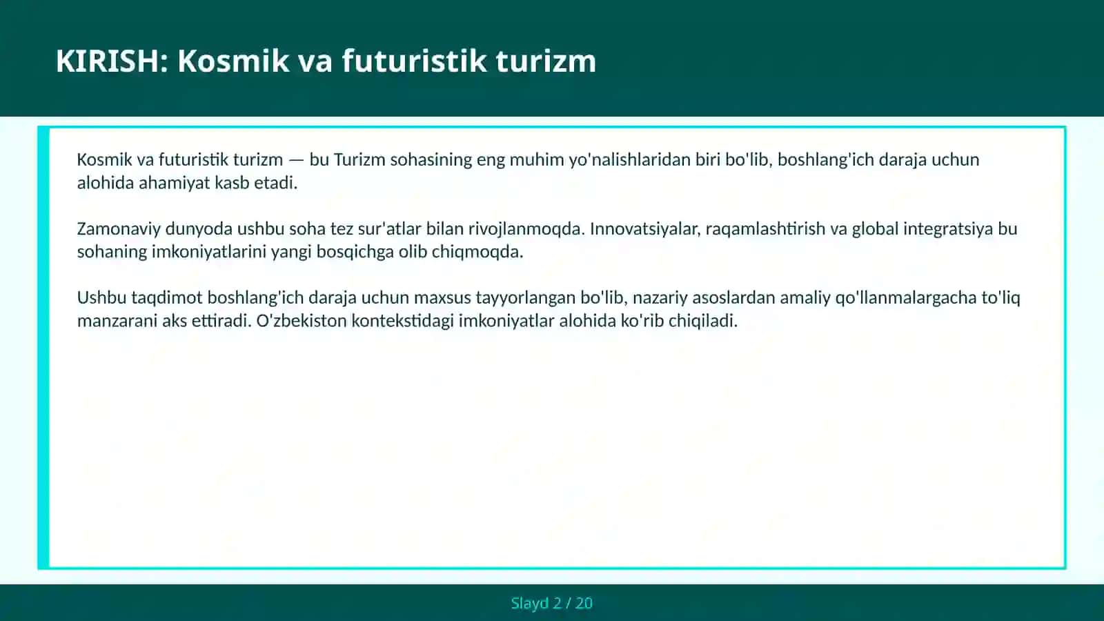Kosmik va futuristik turizm 2
