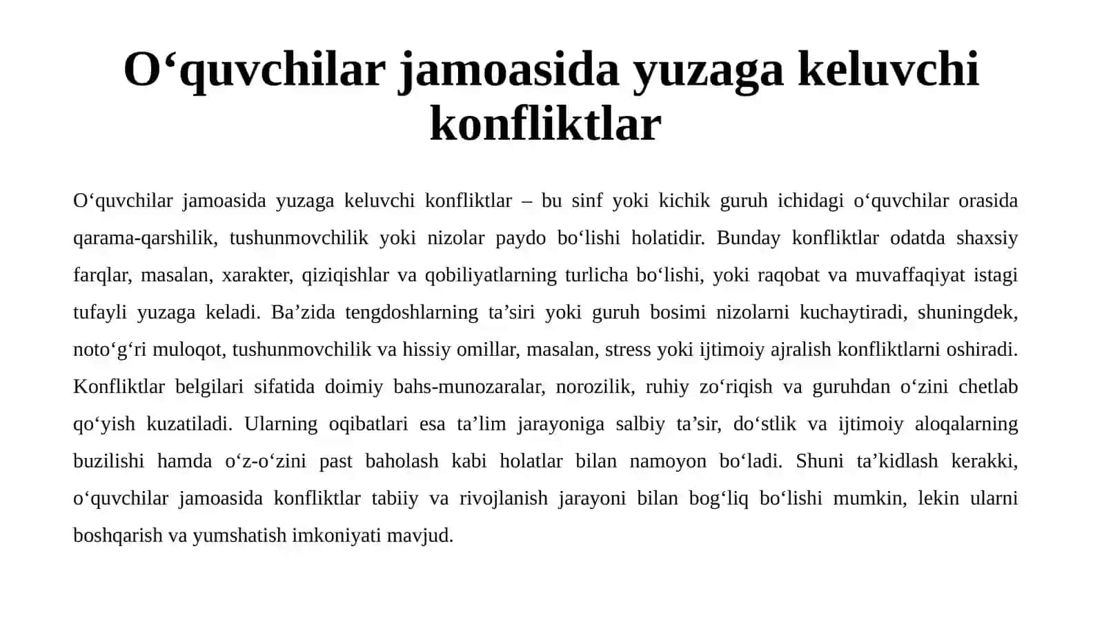 O‘quvchilar jamoasida yuzaga keluvchi konfliktlar 2