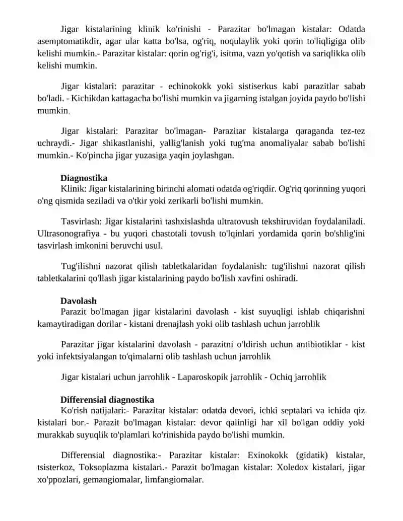 Jigarning Parazitar Noparazitar Kistalari 2