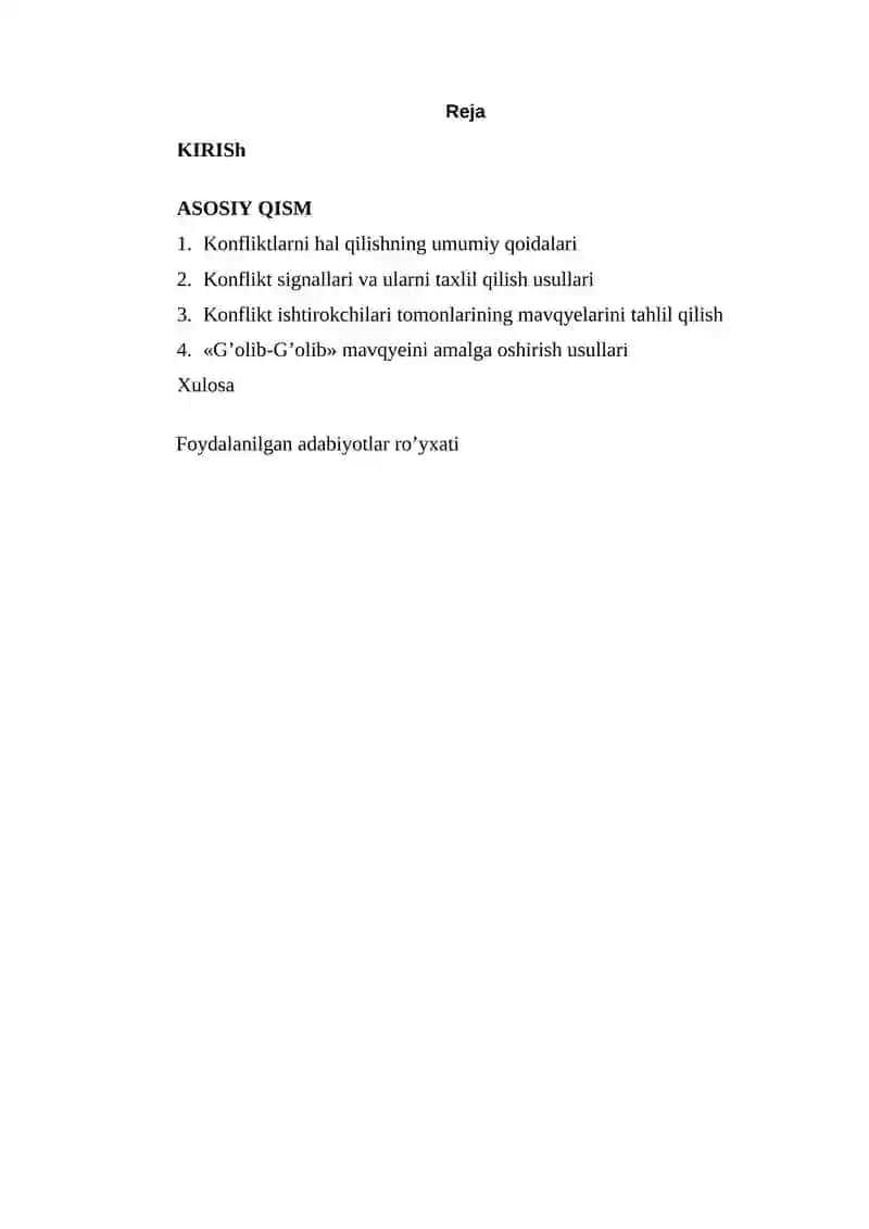 Konfliktlar va ularni hal qilish usullari 2