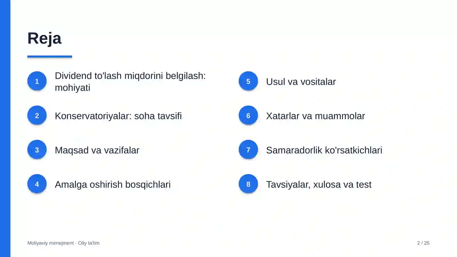 Konservatoriyalarda dividend to'lash miqdorini belgilash 2