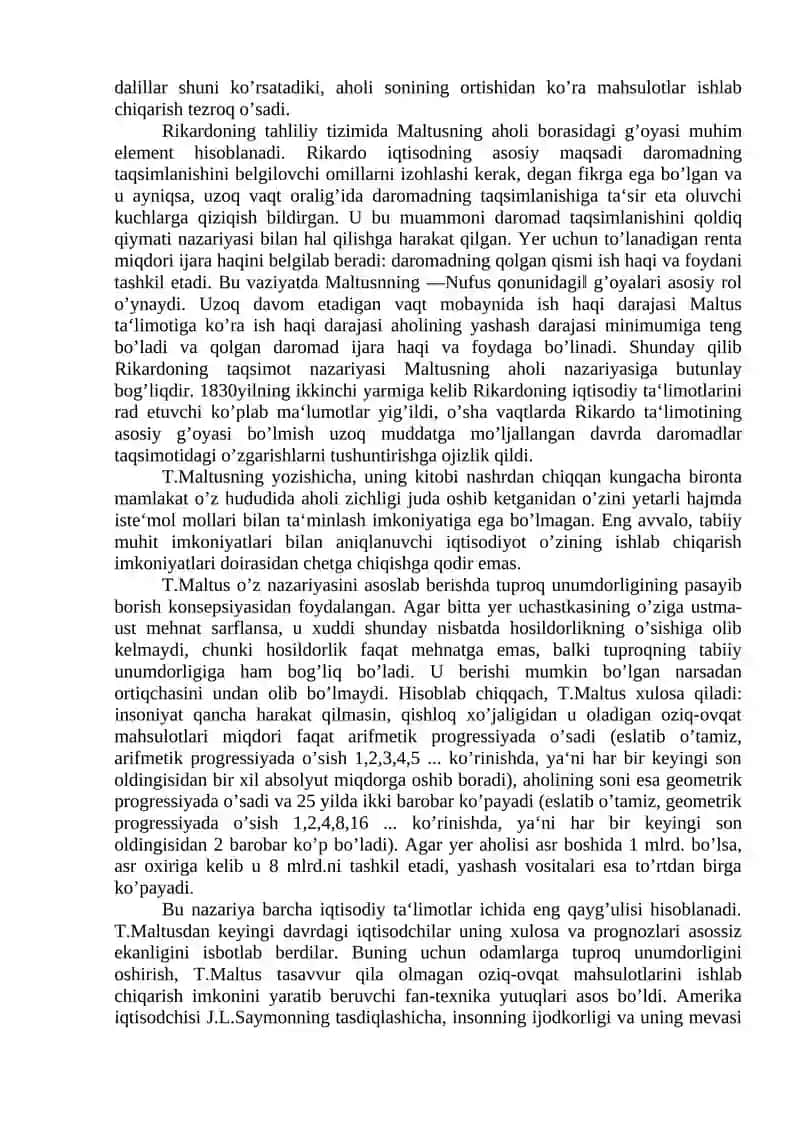 Maltusning iqtisodiy qarashlari 2