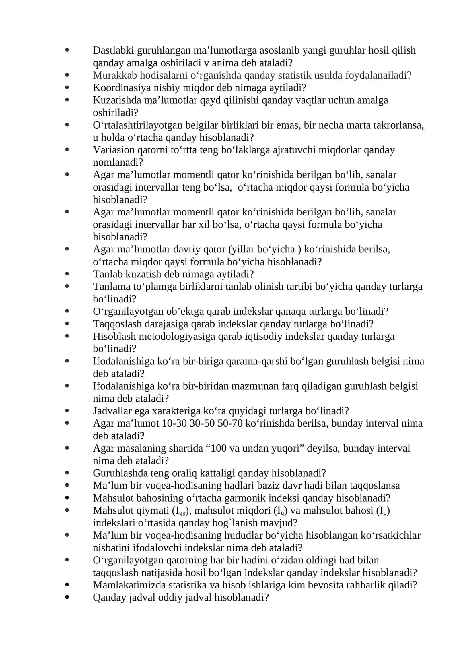 "Statistika” fanidan TEST 2