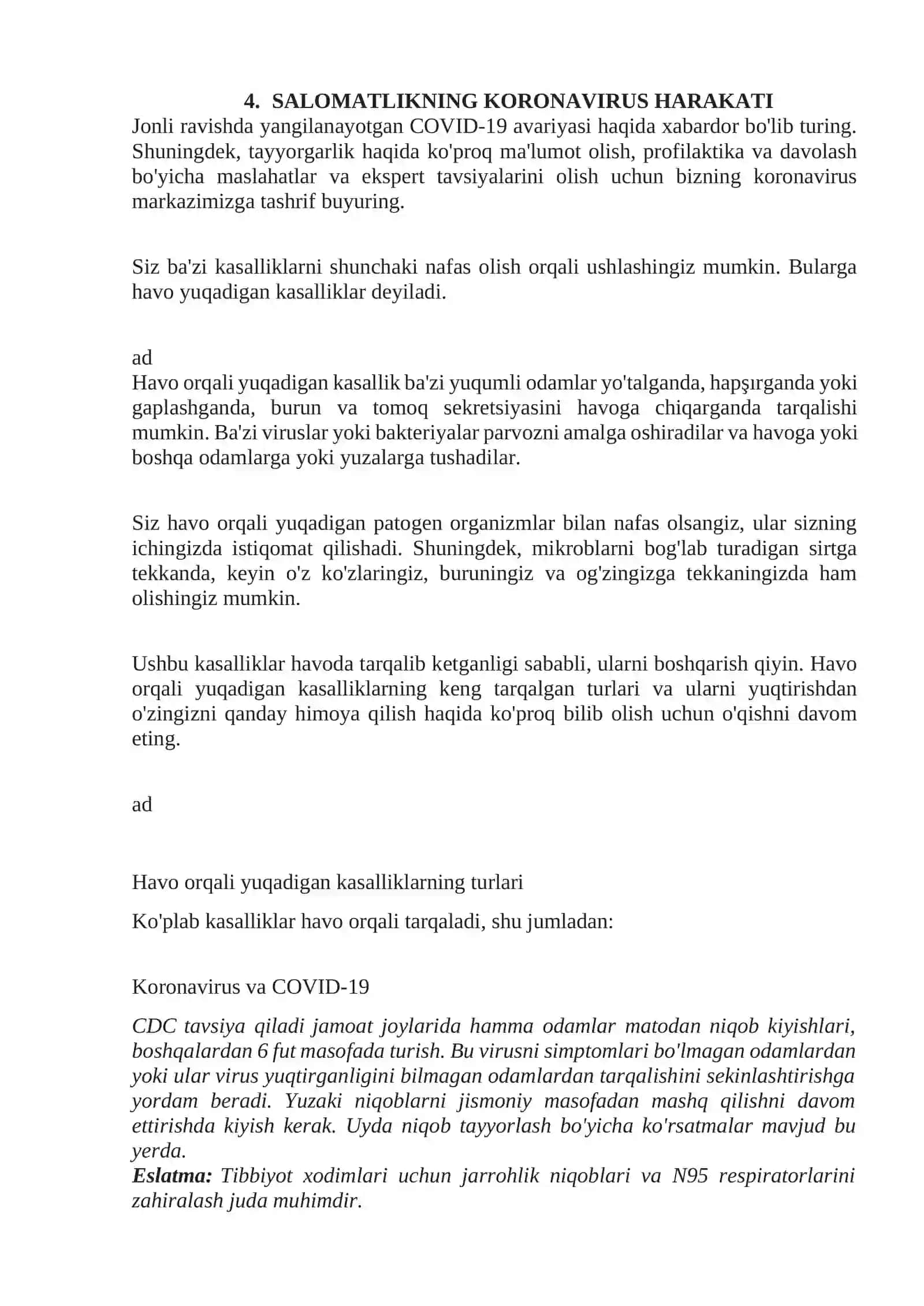 HAVO TOMCHI ORQALI YUQADIGAN KASALLIKLAR 2