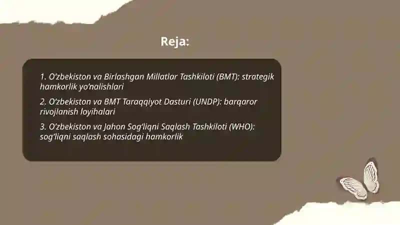 O‘zbekistonning xalqaro tashkilotlar bilan hamkorlik aloqalari 2