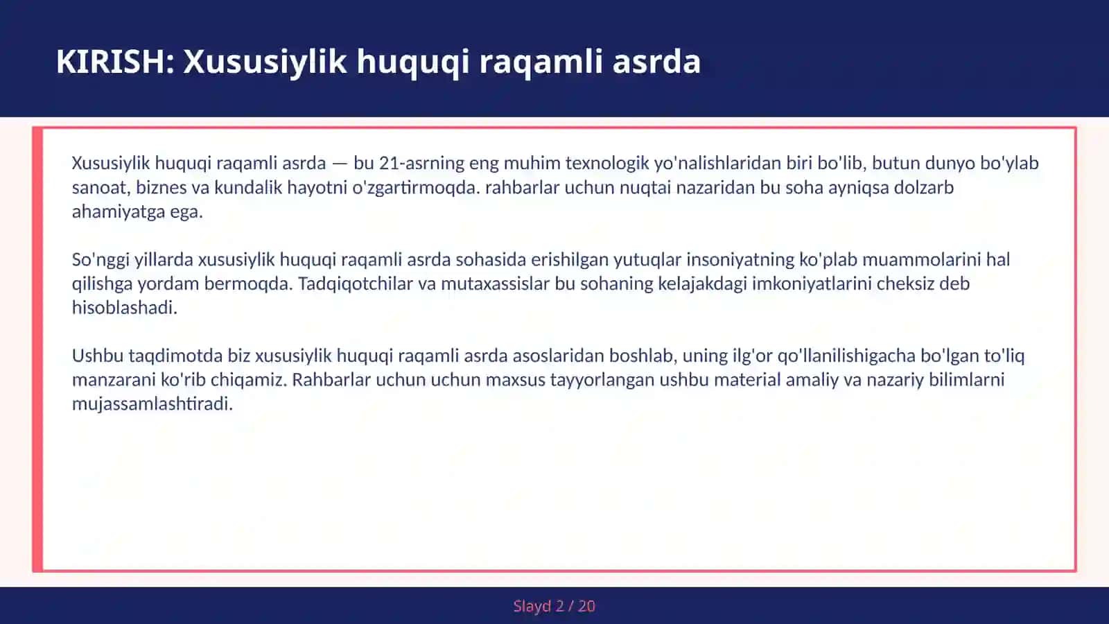Xususiylik huquqi raqamli asrda 2