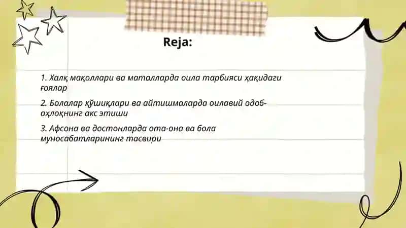 Оила тарбиясининг халқ педагогикаси манбаларида акс этиши 2