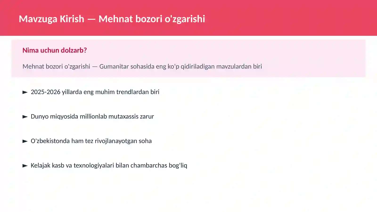 Mehnat bozori o'zgarishi 2