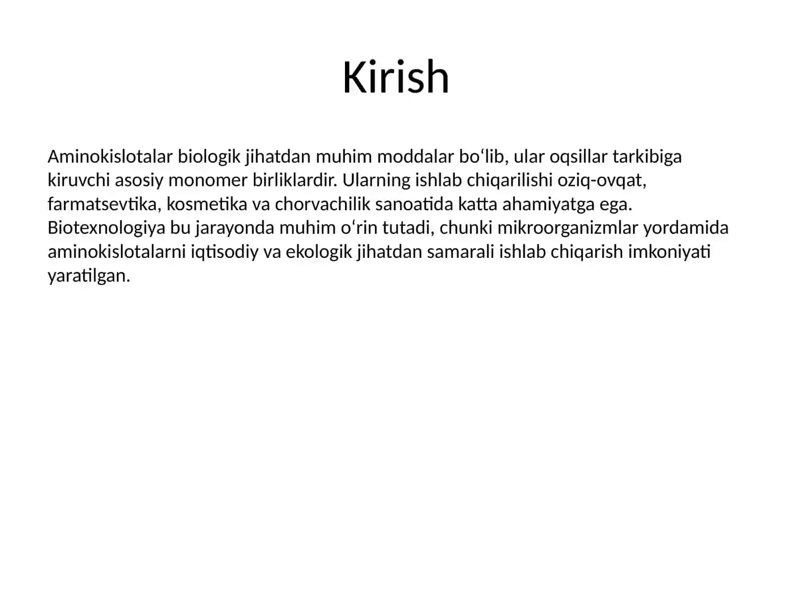 Aminokislotalarni ishlab chiqarish usullari 2