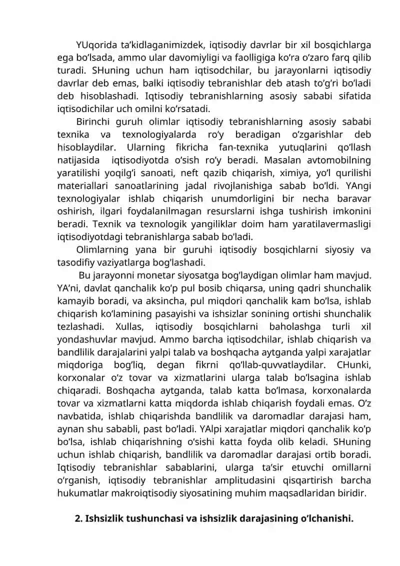 Iqtisodiy tebranishlar. Ishsizlik. Inflyatsiya 2