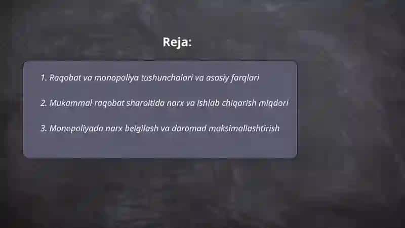 Raqobat va manapoliya. Narxlarning rivojlanishi 2