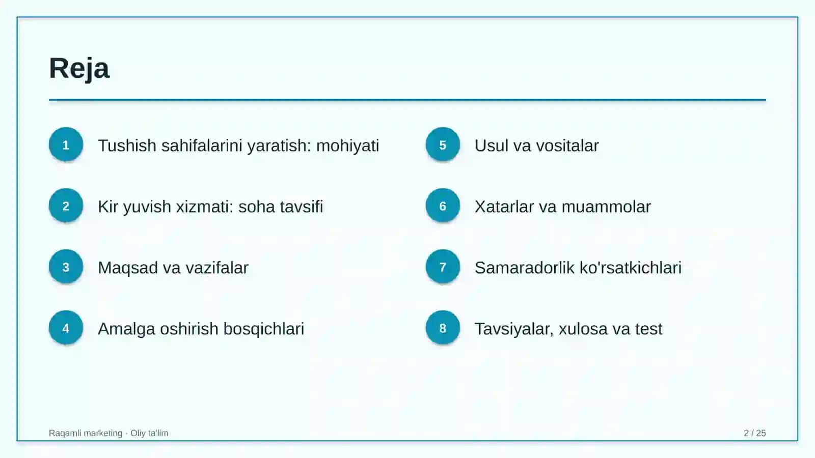 Kir yuvish xizmatida tushish sahifalarini yaratish 2