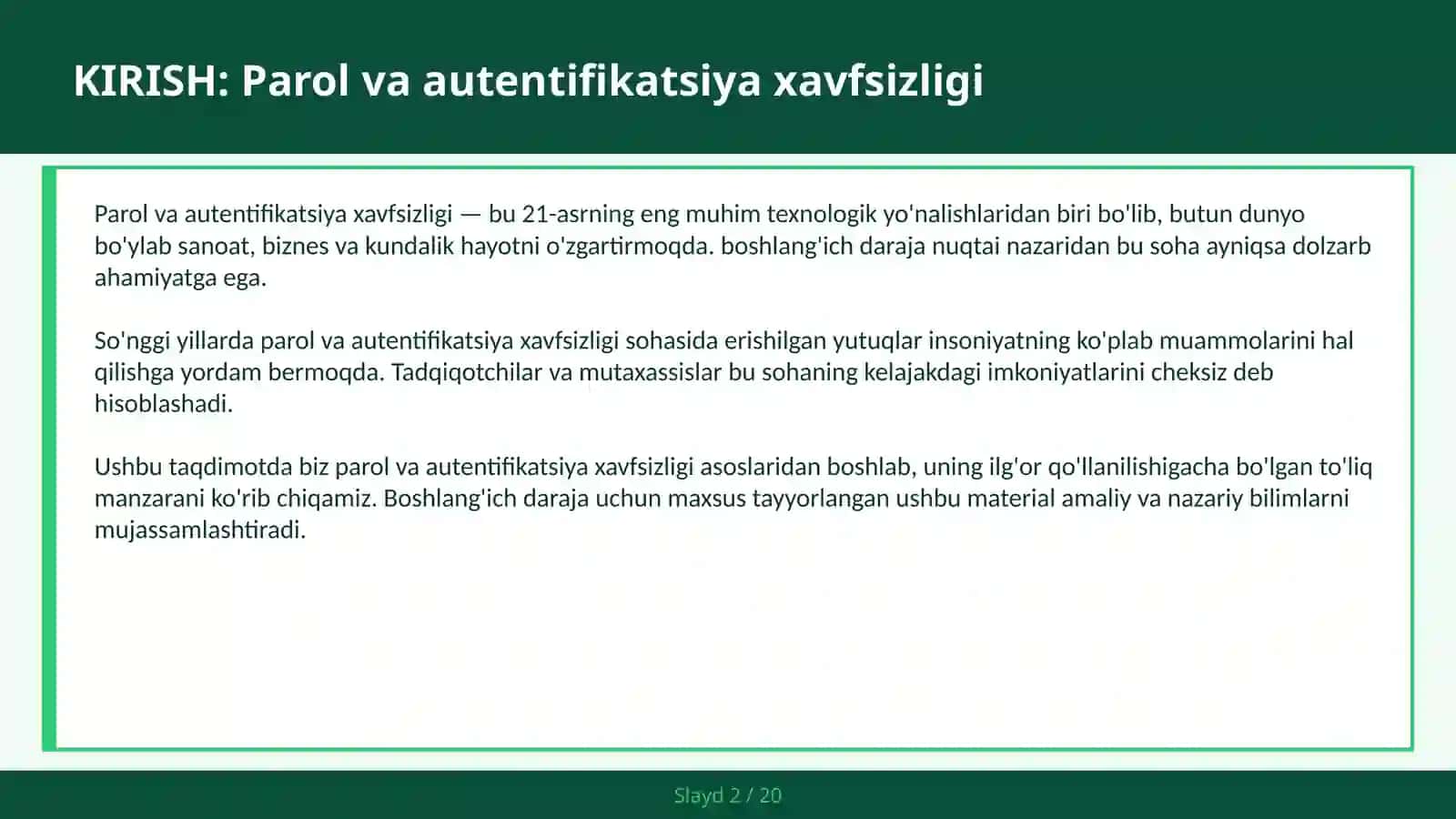 PAROL VA AUTENTIFIKATSIYA XAVFSIZLIGI 2