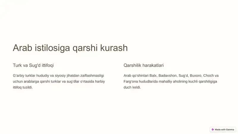 Arablar istilosi va Movarounnahr ga qarshi kurash 2