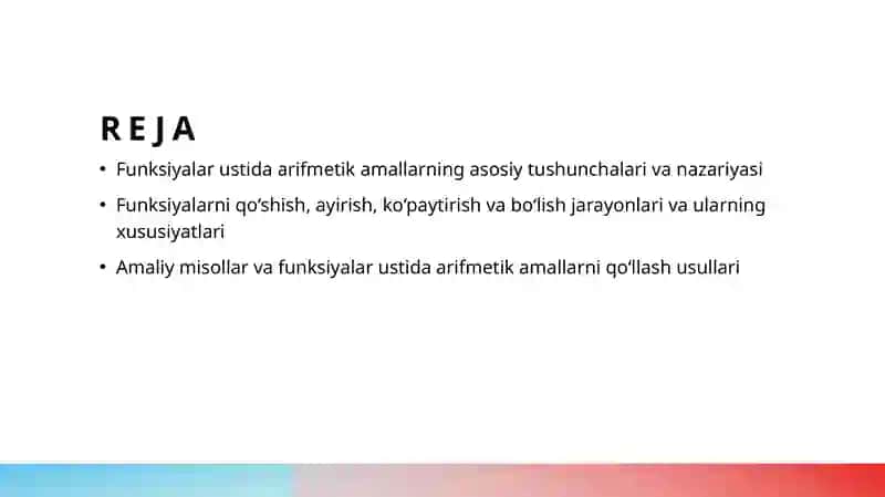 Funksiyalar ustida arifmetik amallar 2