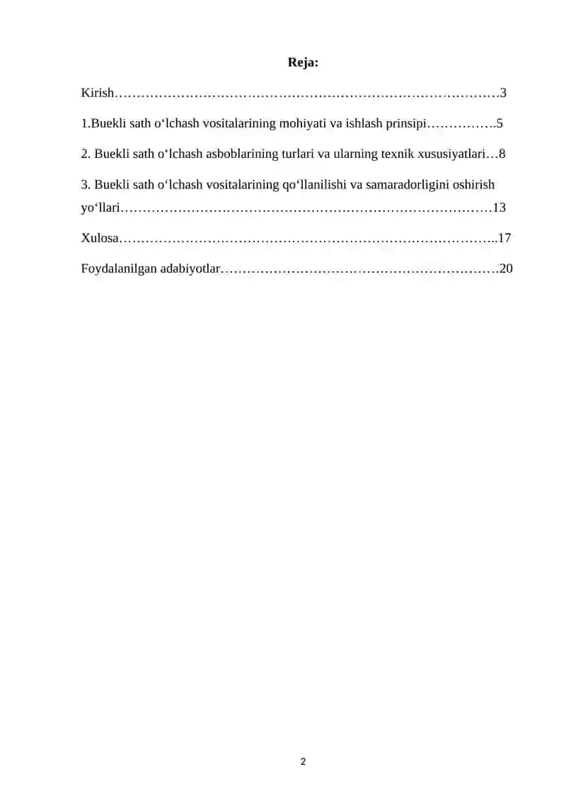 Buekli sath o’lchash vositalari 2