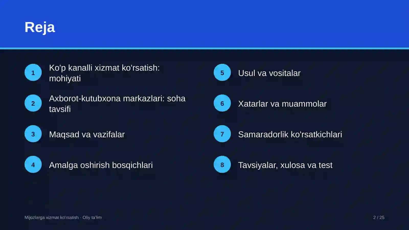 Mijozlarga xizmat ko'rsatish · Oliy ta'lim 2