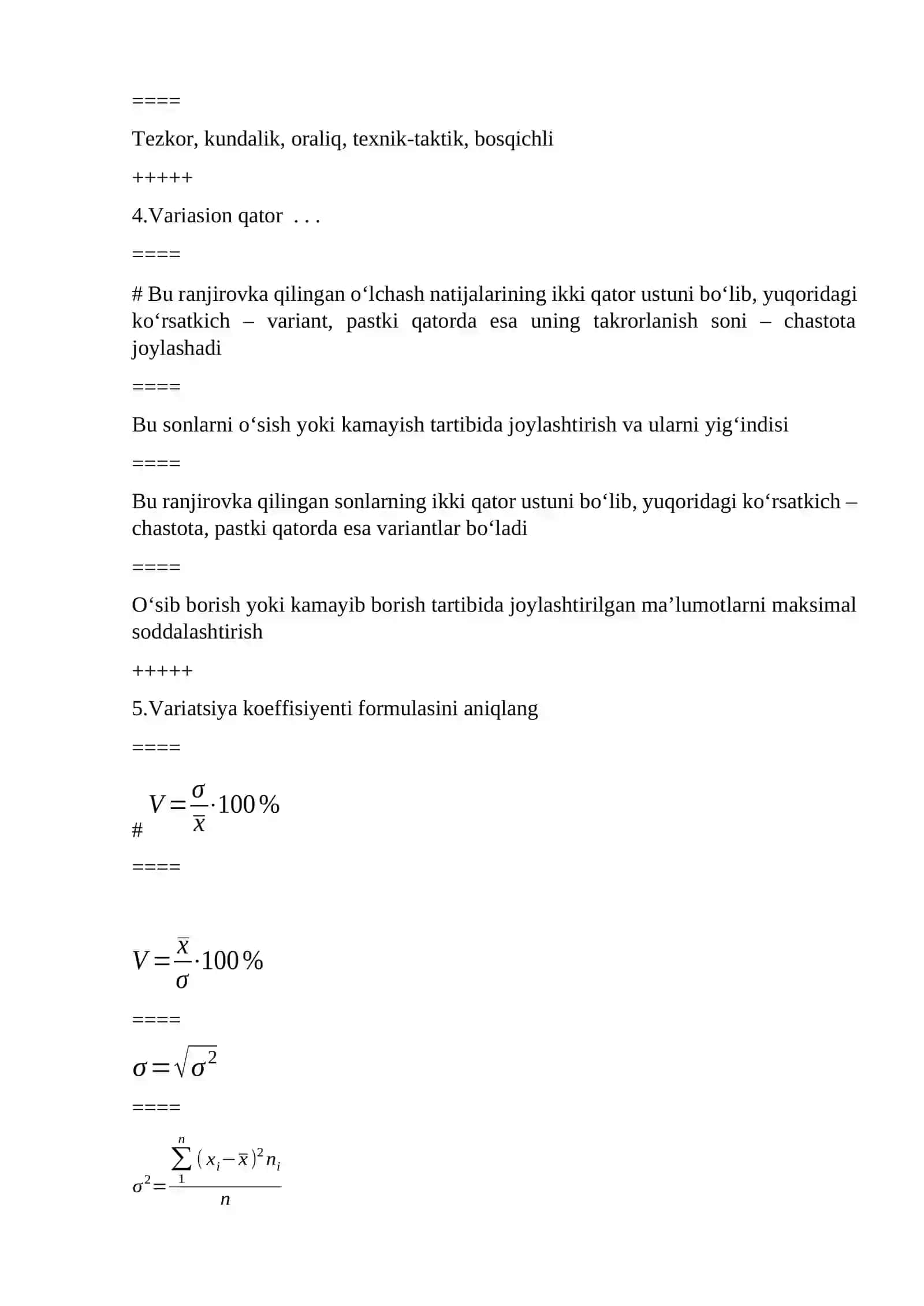Sport metrologiyasi test savollari 2