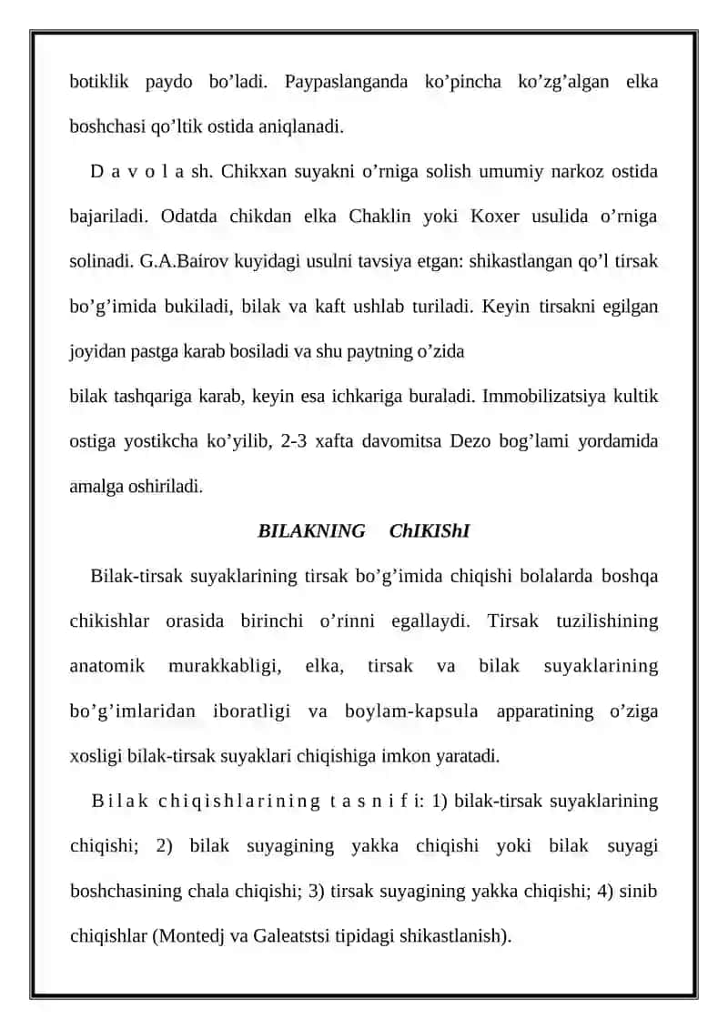 Chikxan suyakni o’rniga solish 2