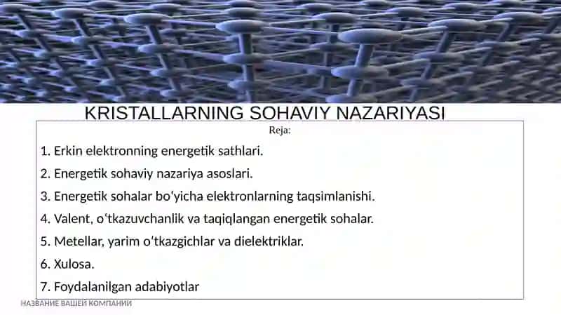 Kristallarning sohaviy nazariyasi 2