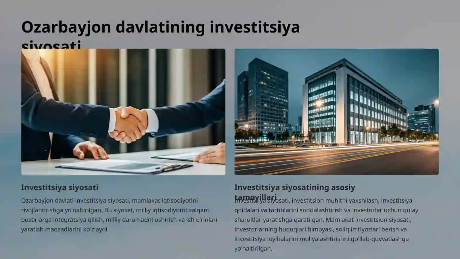 Ozarbayjon davlatining investitsiya siyosati 2