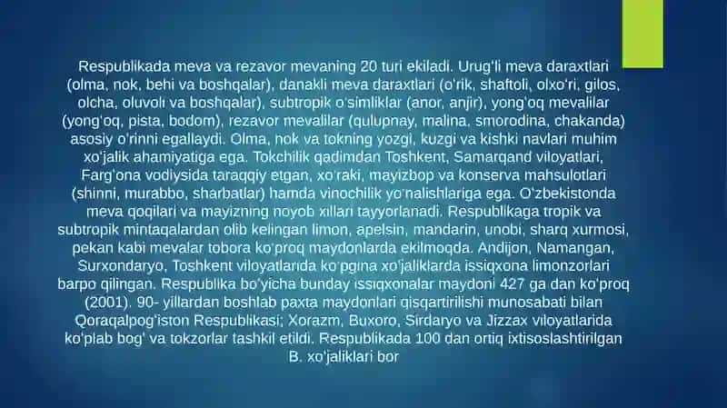 O’zbekiston qishloq xo’jaligida bog’dorchilik 2
